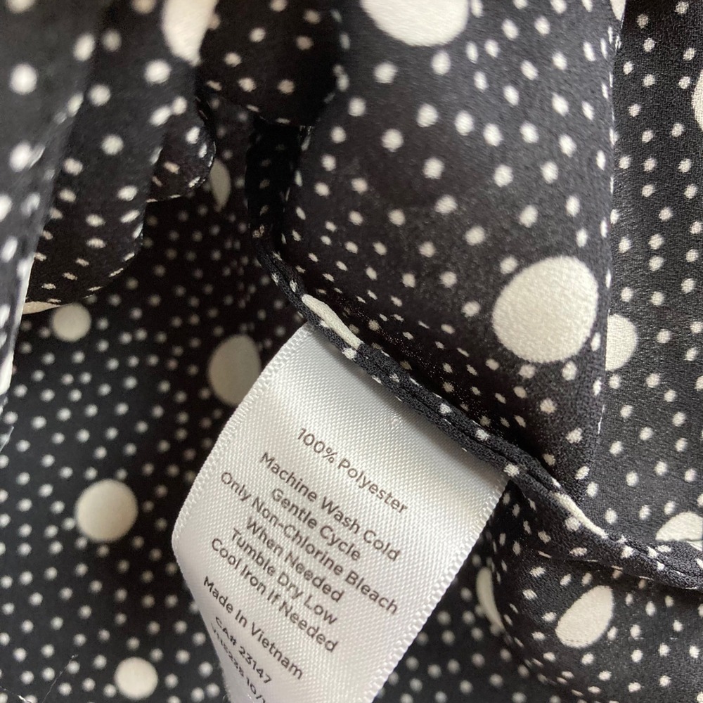 Talbots Petite Small Black White Polka Dot Tie Sleeve Blouse Top - Picture 4 of 7